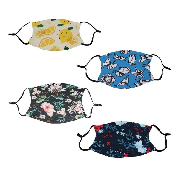 Accessories - Pack of 4 Adjustable Polyester Graphic Face Mask W